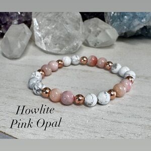8mm Howlite & Pink Opal Gemstone Stretch Bracelet